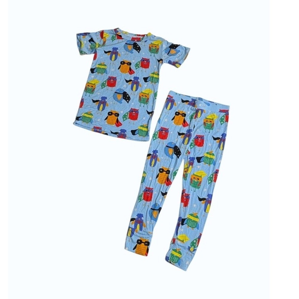 Little Bum Bums Bamboo Superhero Owl Blue Pant Pajama Set 4T Whimsigoth